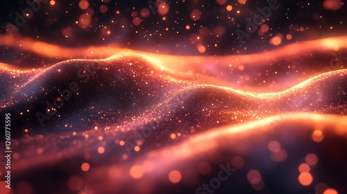 Glowing Orange Particles Wave Abstract Background