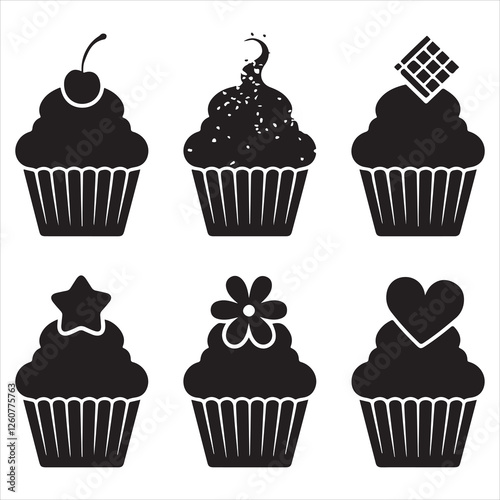 set vector various style cupcake silhouettes