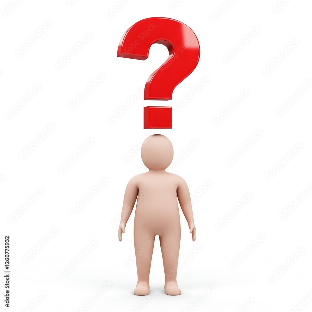 human with a red question mark and 3d image. human with a red question mark and 3d image.