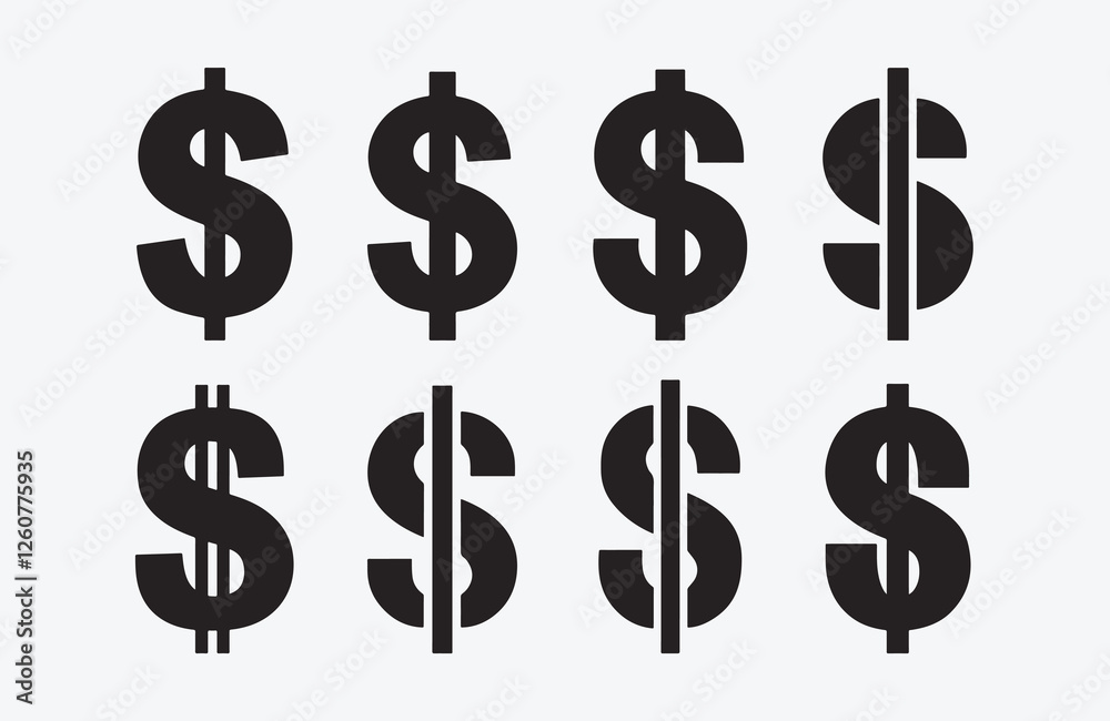 Dollar Sign Icon Set. Doller Sign Collection. Financial Dollar Symbol Icons. Money Sign Silhouette Set. Currency Symbol Vector Pack. Dollar Sign Icon Set. Doller Sign Collection. Financial Dollar Symbol Icons. Money Sign Silhouette Set. Currency Symbol Vector Pack.