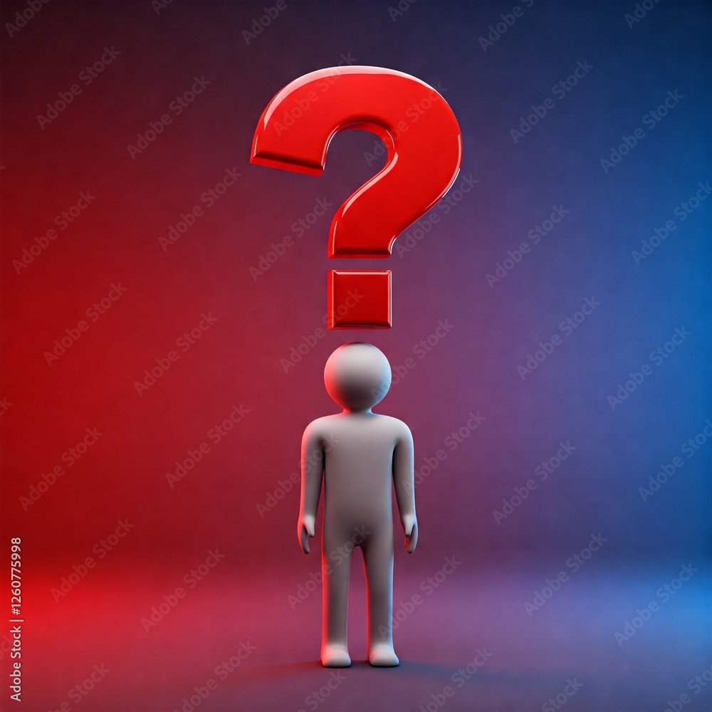 human with a red question mark and 3d image. human with a red question mark and 3d image.