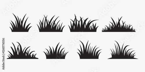 Grass Vector Icon Collection. Grass Silhouette Icons Set. Colorful Grass Vector Pack. Nature Grass Icon Set.