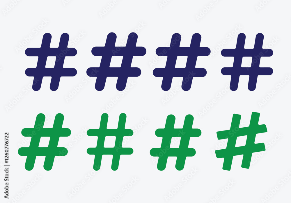 Fototapeta premium Hashtag Icon Collection. Colorful Hashtag Icons Set. Hashtag Silhouette Icon Pack. Social Media Hashtag Icons.