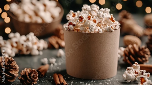 Cozy Christmas popcorn in cup warm festive feeling photo