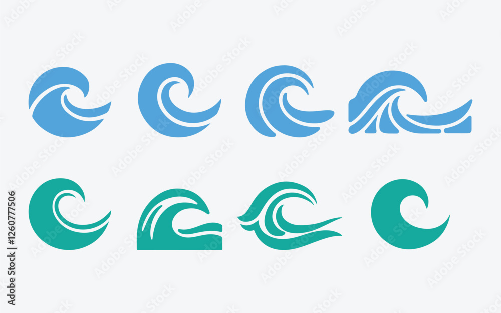 Naklejka premium Wave Icon. Abstract Wave Silhouettes. Minimal Wave Icon Set. Modern Wave Symbol Pack.