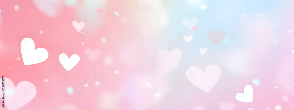 Abstract blurred pink background with white hearts for Valentine's Day, wedding, or other events Abstract blurred pink background with white hearts for Valentine's Day, wedding, or other events