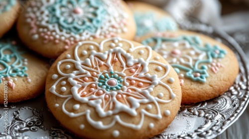 Close-up of decorated cookies on a plate photo