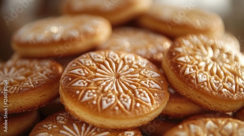 Stack of decorated cookies, close-up view photo