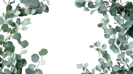 Eucalyptus leaves creating a natural frame on transparent background