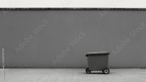 Wheelie bin against grey wall, urban setting photo