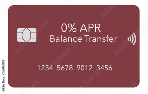 Here is a red 0% APR balance transfer credit card and is isolated on a white background.
