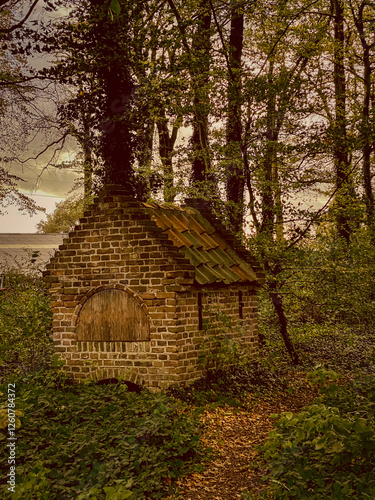 Obraz na płótnie An old little hut in the middle of the forest w salonie