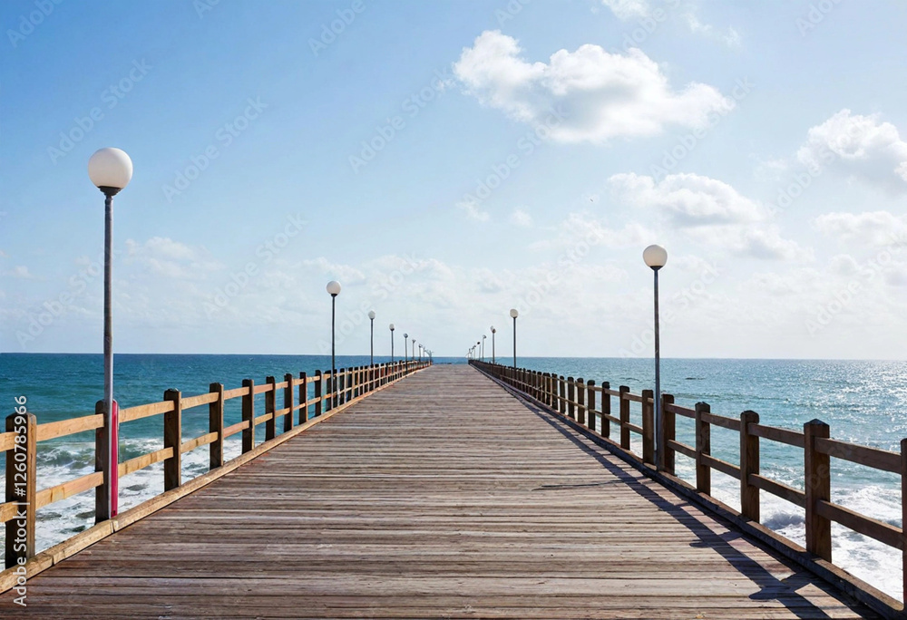 Anime Seaside Boardwalk: An empty boardwalk along the ocean, waves crashing softly below as seagulls circle above. Anime Seaside Boardwalk: An empty boardwalk along the ocean, waves crashing softly below as seagulls circle above.