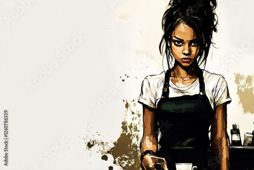 Watercolor sketch of waitress, waitress girls, illustration, painting
