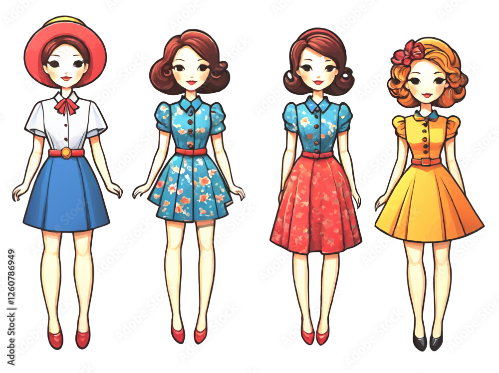 set of girl paper doll models vector illustration set of girl paper doll models vector illustration