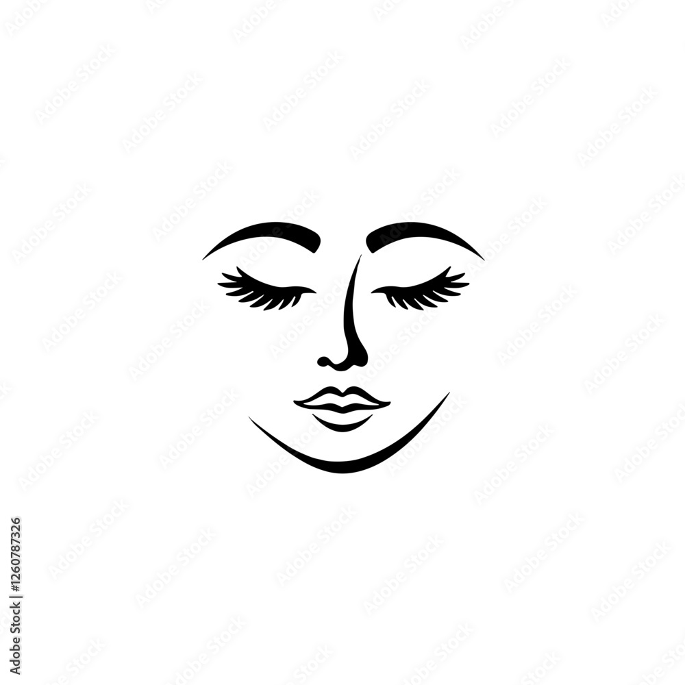Calm face illustration in black line art 