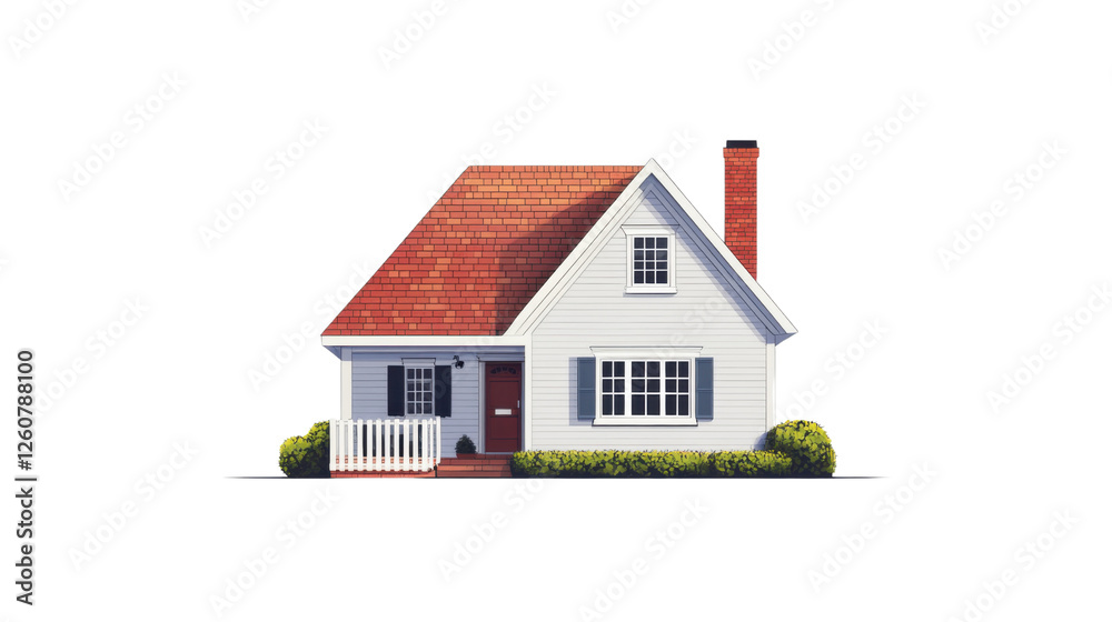 Charming suburban house with red roof on transparent background Charming suburban house with red roof on transparent background