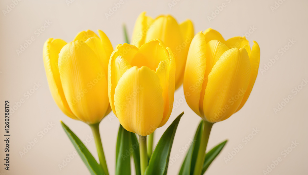 Naklejka premium Yellow tulips in a vase against a neutral background