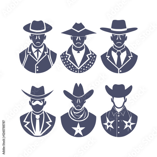 Cowboy Silhouettes Set Clip art Vector Illustration