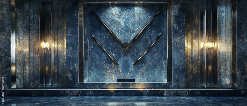 Luxurious Blue Marble Wall with Golden Accents - Made with Generative AI Luxurious Blue Marble Wall with Golden Accents - Made with Generative AI