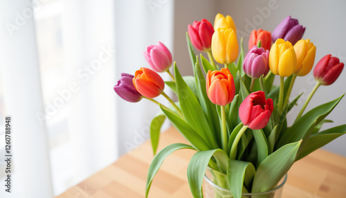 Wallpaper Mural Colorful tulips in vase against bright window backdrop Torontodigital.ca