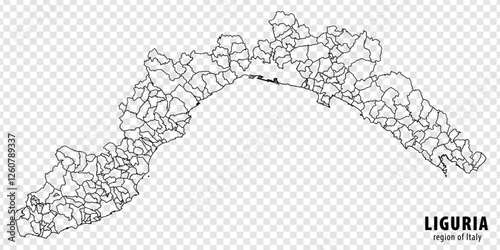Blank map Liguria of Italy. High quality map Region Liguria with municipalities on transparent background for your web site design, logo, app, UI.  EPS10.