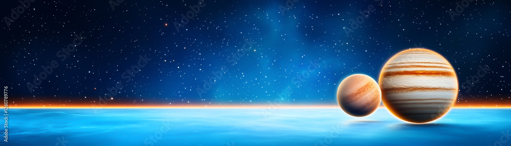 Naklejka premium Immersive galaxy scene with vivid planets and glowing stars in space