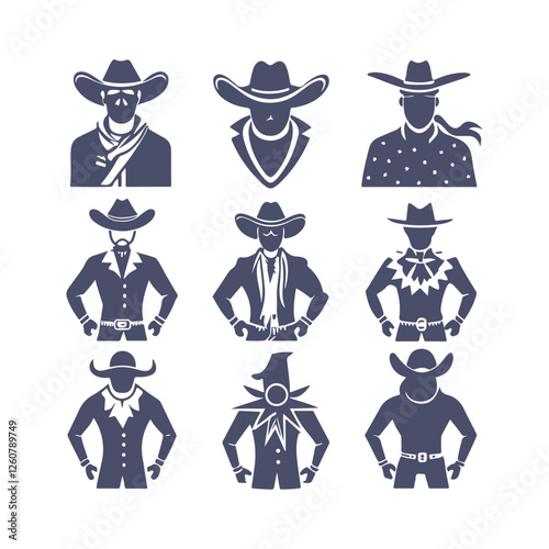 Cowboy Silhouettes Set Clip art Vector Illustration