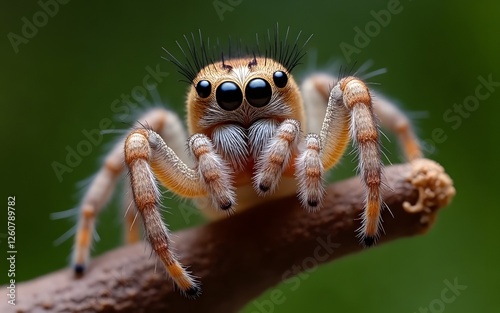 Macro of Jumping Spider on Leaf.