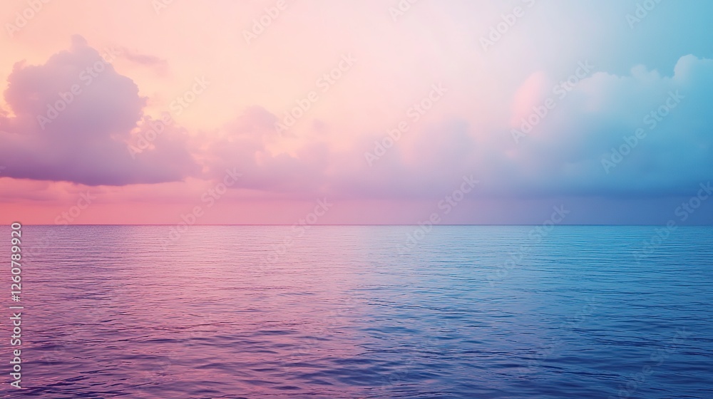 Obraz premium Colorful ocean horizon at sunset with soft clouds reflecting on calm waters