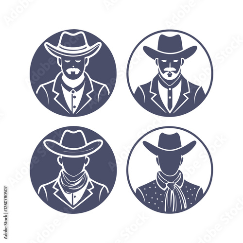 Cowboy Silhouettes Set Clip art Vector Illustration