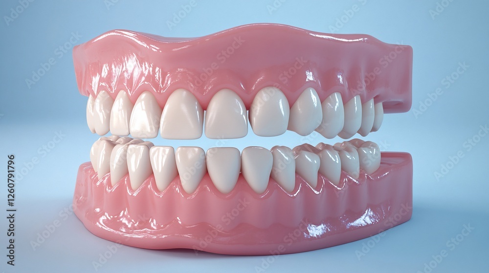 Obraz premium Healthy teeth model, dental care, studio, blue background, medical illustration