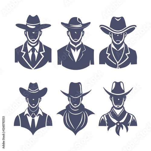 Cowboy Silhouettes Set Clip art Vector Illustration
