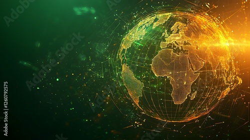Glowing Wireframe Globe in Abstract Digital Tech Background