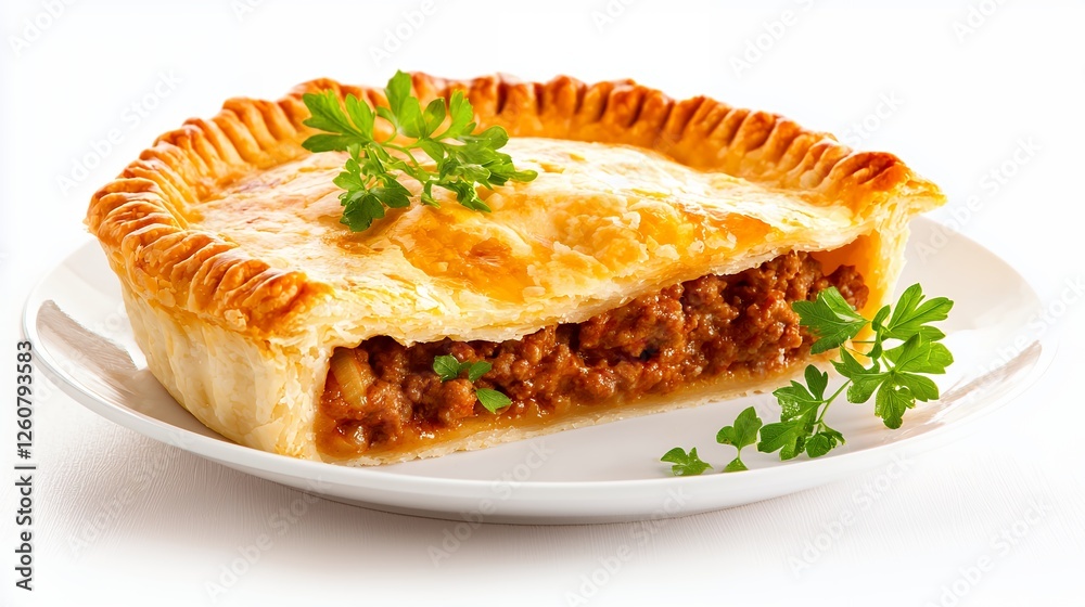 Closeup Of Delicious Meat Pie On White Plate Closeup Of Delicious Meat Pie On White Plate