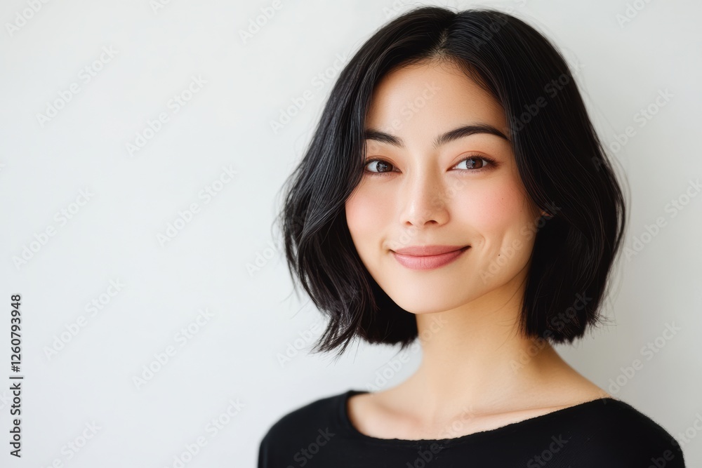 Radiant Glow: Close-Up Portrait of a Smiling Asian Woman with Healthy, Hydrated Skin Radiant Glow: Close-Up Portrait of a Smiling Asian Woman with Healthy, Hydrated Skin