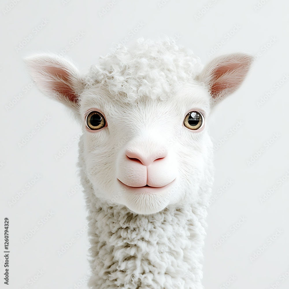 Obraz premium Cute white alpaca portrait, studio shot, simple background, pet animal