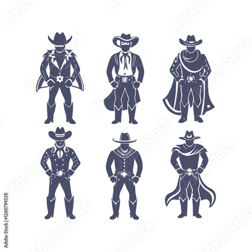 Cowboy Silhouettes Set Clip art Vector Illustration