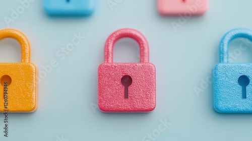 Secure colorful padlocks digital security online safety data protection privacy password internet security lock padlock safety protection security colorful pastel pink blue yellow gold icon symbol