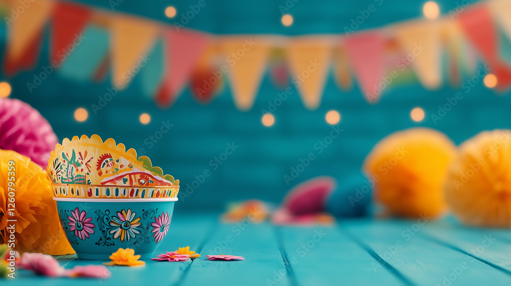 Obraz premium festive cinco de mayo celebration with papel picado, colorful decorations, and warm lights