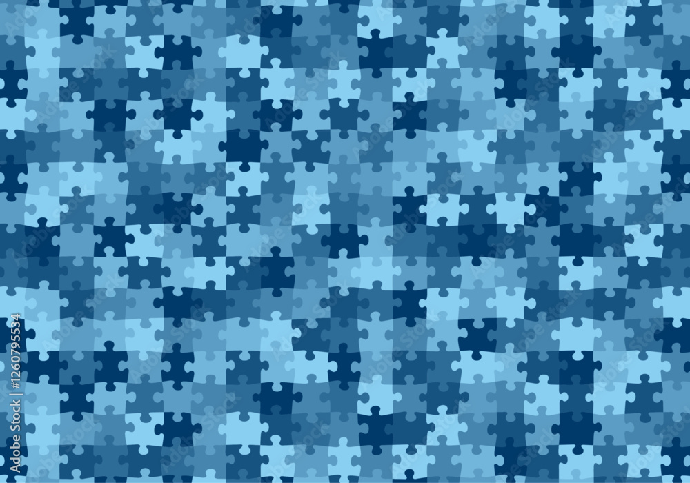 Fototapeta premium Seamless Blue Puzzle Pieces Repeating Pattern Swatch Jigsaw Vector Background Monochromatic Camo