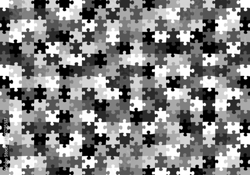 Seamless Black and White Puzzle Pieces Repeating Pattern Swatch Jigsaw Vector Background Monochromatic Grayscale Camo