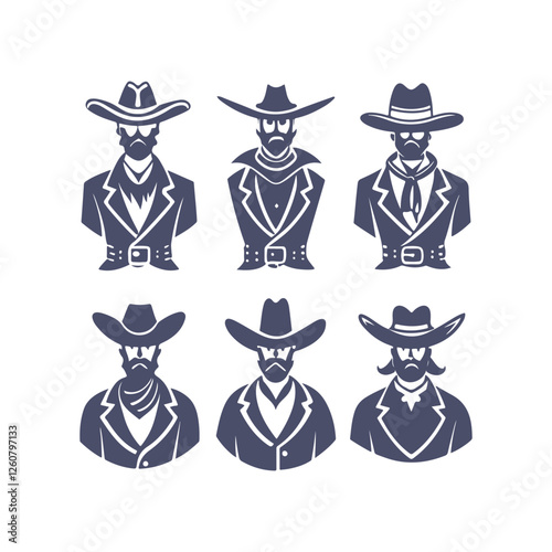 Cowboy Silhouettes Set Clip art Vector Illustration