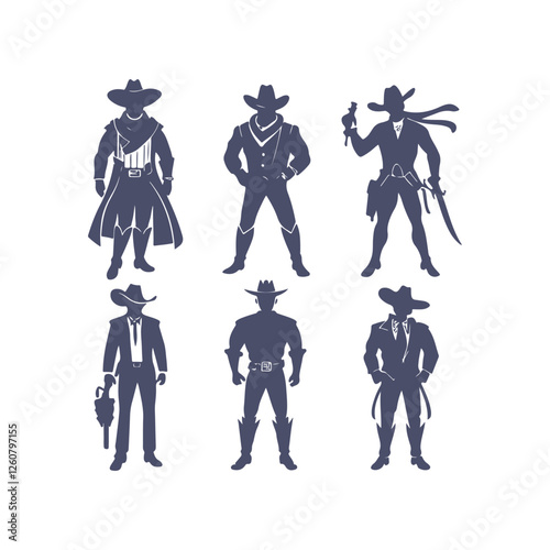 Cowboy Silhouettes Set Clip art Vector Illustration