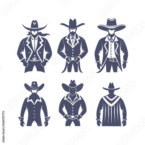 Cowboy Silhouettes Set Clip art Vector Illustration