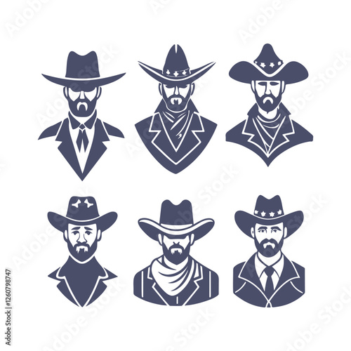 Cowboy Silhouettes Set Clip art Vector Illustration