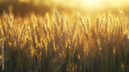 Golden Wheat Field at Sunset, Rural Scene, Agricultural Landscape, Image for Nature Photography photo