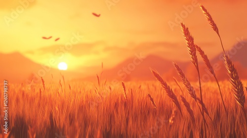 Golden Sunset Over Wheat Field photo