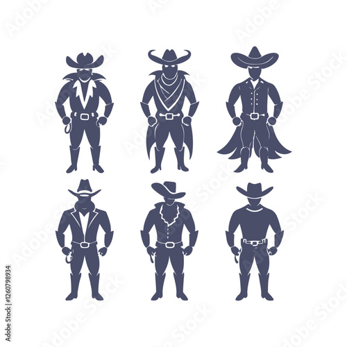 Cowboy Silhouettes Set Clip art Vector Illustration