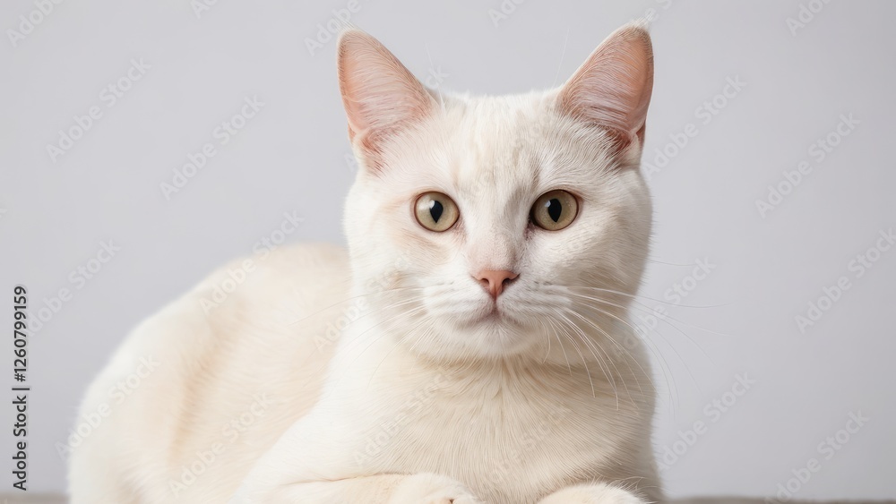 Portrait of Cream british shorthair cat on grey background Portrait of Cream british shorthair cat on grey background